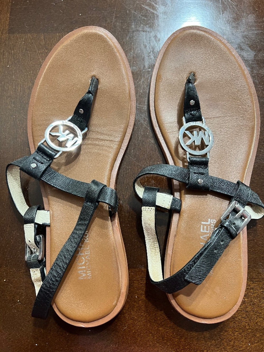 MICHAEL Michael Kors Black and Silver Leather Sandals